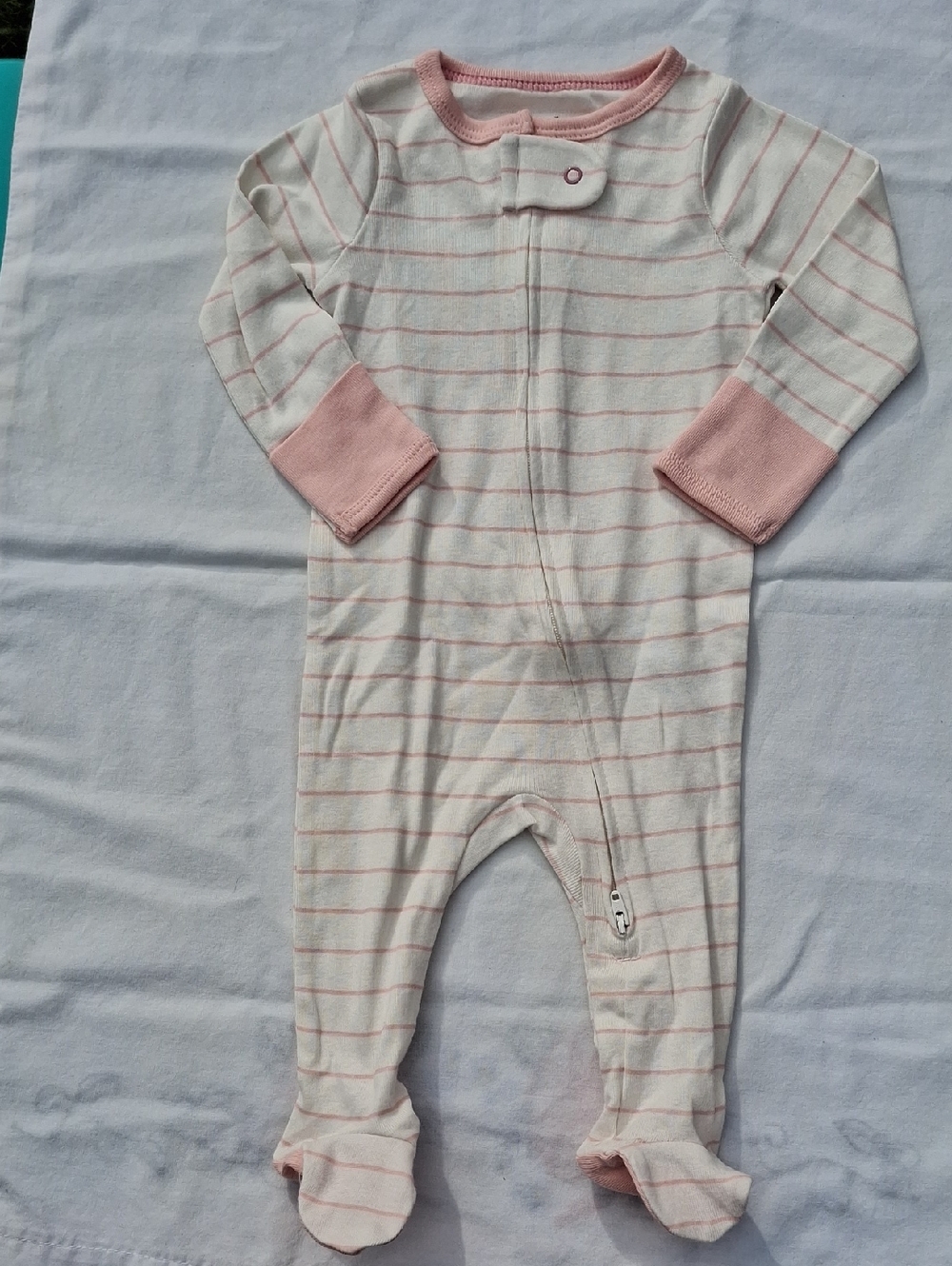 cloud island Cream and Soft Pink Striped Footed One-Piece